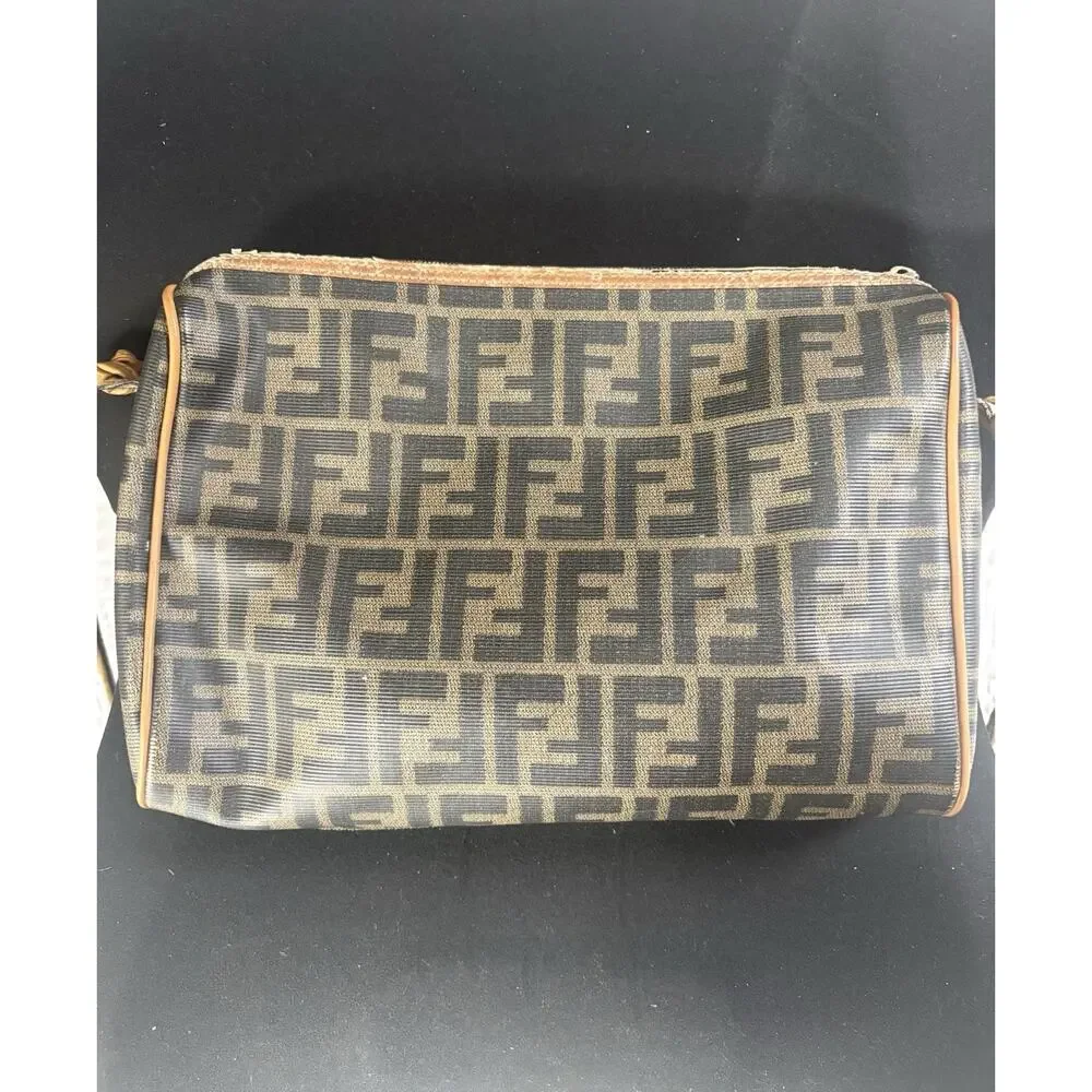 Fendi Vintage Zucca Brown Tobacco zip top Crossbody Purse Camera Bag - Picture 2 of 10
